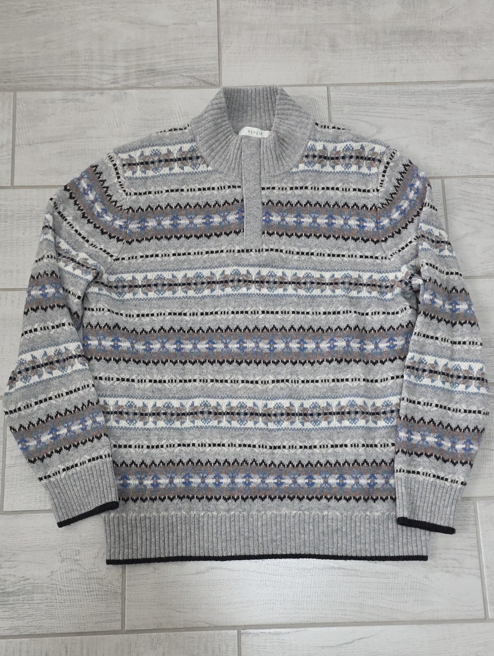 Aspen Men’s XL Merino Wool Blend Quarter Zip Sweater Gray Cottagecore Casual